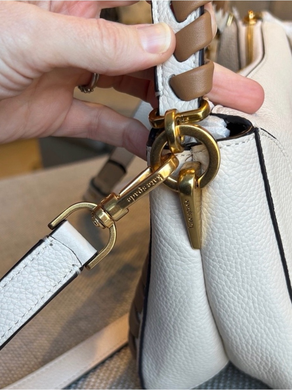 Kate Spade Cream and Tan Crossbody Shoulder Bag with Woven Trim - Picture 5 of 7
